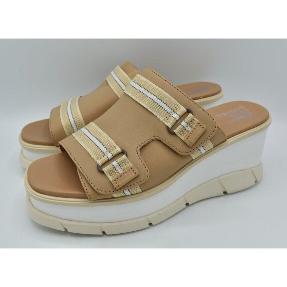Sorel Women Size 9.5 Joanie III Beige Chalk Wedge Slide Leather Platform Sandals